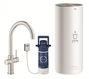 supersteel l str kedel c-tud med kkkenarmatur duo ii red grohe