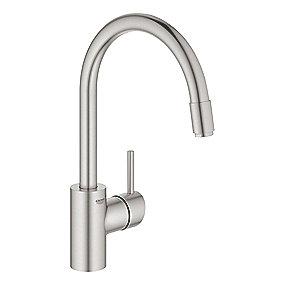 supersteel - zero c-tud udtrkstud med kkkenarmatur concetto grohe