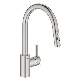 supersteel zero udlb hjt udtrkstud med kkkenarmatur bruser concetto grohe