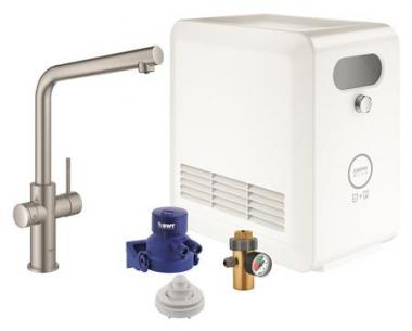 supersteel l-tud kler med kkkenarmatur professional blue grohe