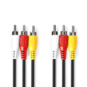 plastikpose sort pvc runde m 0 10 480p nikkelplateret han rca 3x han rca 3x kabel video composite nedis