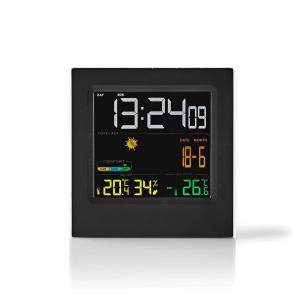sort hvid vejrsensor trdls inkluderet fugtighed udendrs luftfugtighed indendrs tidsvisning display led vejrudsigt udendrs indendrs vejrstation nedis
