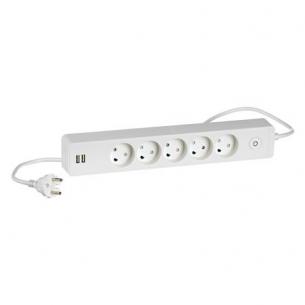 hvid ledning meter 5 1 og afbryder med 2xusb med jord uden 3-stikdse lk