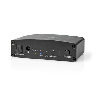 sort metal trykknap manual fjernbetjening hun toslink udgang tilslutninger toslink 4x strm dc indgang tilslutninger 4-vejs switch audio digital