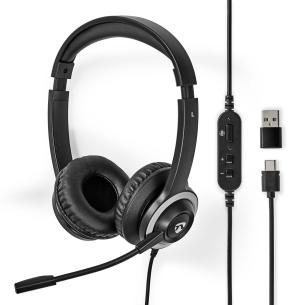sort mikrofon fold-away type-c usb type-a usb stereo on-ear pc-headset