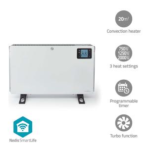 hvid termostat justerbar c 37 - 5 lcd varmeindstillinger 3 w 2000 wi-fi elradiator smartlife nedis
