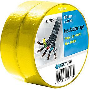 gul ruller 2 a pak temp lav hj til klb kraftig 15mmx10m isoleringstape pvc stokvis
