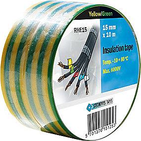 grn gul ruller 2 a pak temp lav hj klb kraftig 15mmx10m isoleringstape pvc stokvis