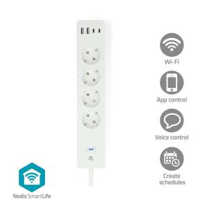 hvid ledning mtr 00 2 w 3680 a 16 usb-c a usb 7 7 cee schuko wi-fi 4-stikdse smartlife nedis
