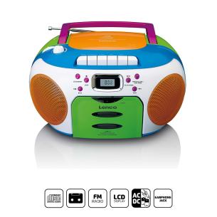 colour multi kids kassette og cd med radio brbar lenco