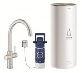 supersteel l str kedel c-tud med kkkenarmatur duo ii red grohe