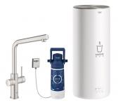supersteel l kedel l-tud med kkkenarmatur duo ii red grohe