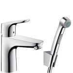 krom bundventil push-open med bidette med håndvaskarmatur 100 focus hansgrohe
