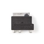plastikpose stk 1 sort abs skiftelig nikkelplateret hun s-video hun rca 3x han scart scart-adapter