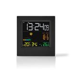 sort hvid vejrsensor trdls inkluderet fugtighed udendrs luftfugtighed indendrs tidsvisning display led vejrudsigt udendrs indendrs vejrstation nedis