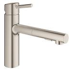 supersteel udtrkstud med kkkenarmatur new concetto grohe
