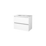 højglans hvid grebsfri 80x46cm håndvask med møbelsæt basicline sanibell