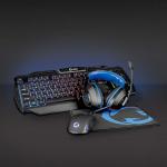 layout it qwerty sort blå musemåtte og mus headset tastatur 4-i-1 kit combo gaming nedis
