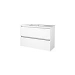 højglans hvid grebsfri kompakt 100x39cm håndvask med møbelsæt basicline sanibell