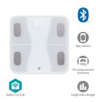 hvid glas abs ios android kg 180 belastning maksimal 12 vgt vand muskler fedt bmr bmi ben bluetooth personvgt smartlife